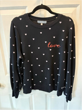 Wild fox Black W/white Hearts Soft Sweatshirt Love Large. 1037